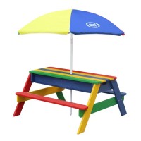 Masuta copii cu Bancute Curcubeu din lemn si Cutii cu Nisip - Bancuta cu Masuta Axi pentru Picnic si Activitati 2 in 1 cu recipente pentru nisip si apa Masuta copii cu Bancute Curcubeu din lemn si Cutii cu Nisip - Bancuta cu Masuta Axi pentru Picnic si Activitati 2 in 1 cu recipente pentru nisip si apa